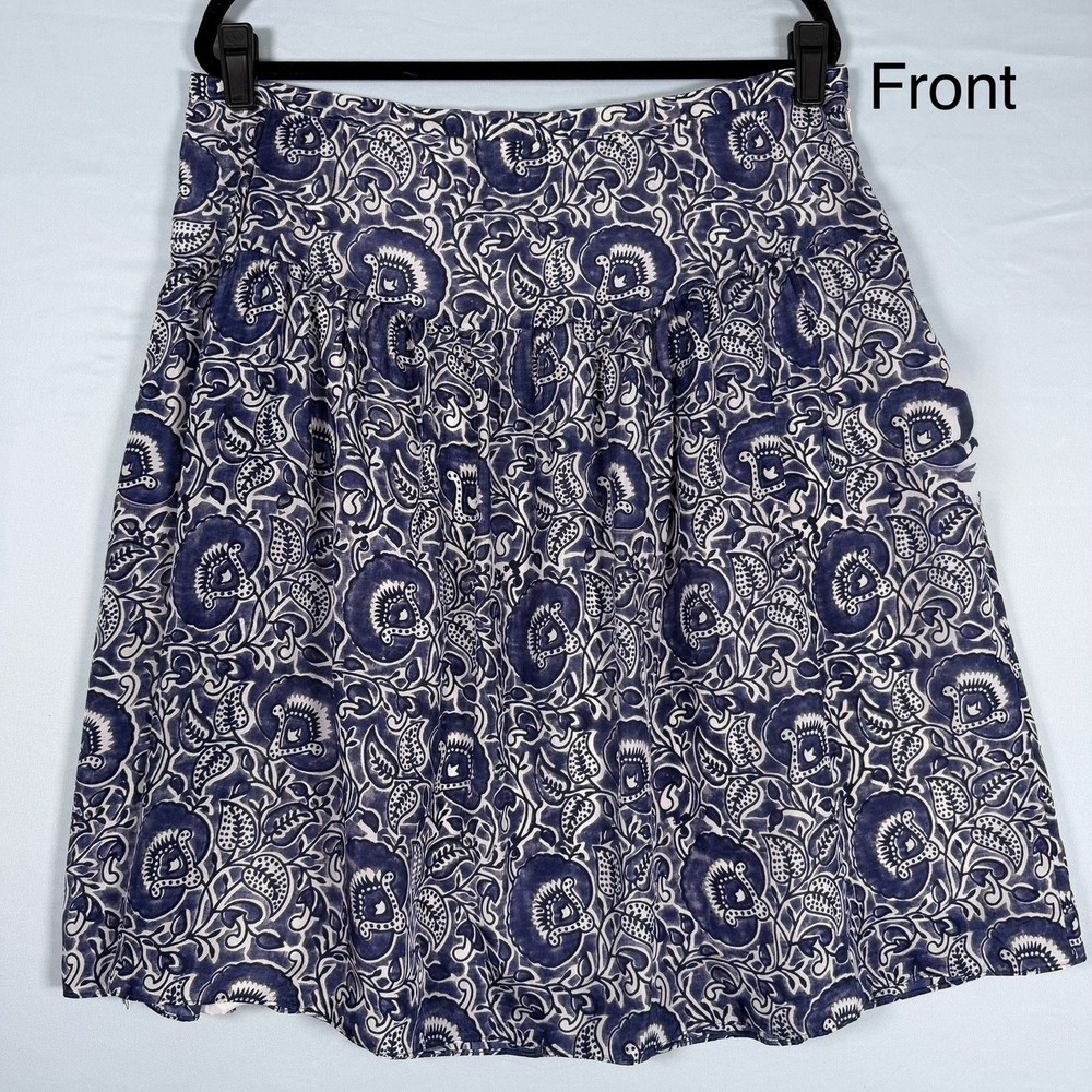Lafayette 148 New York Size-16 Blue Skirt 100% Silk Midi Paisley Floral